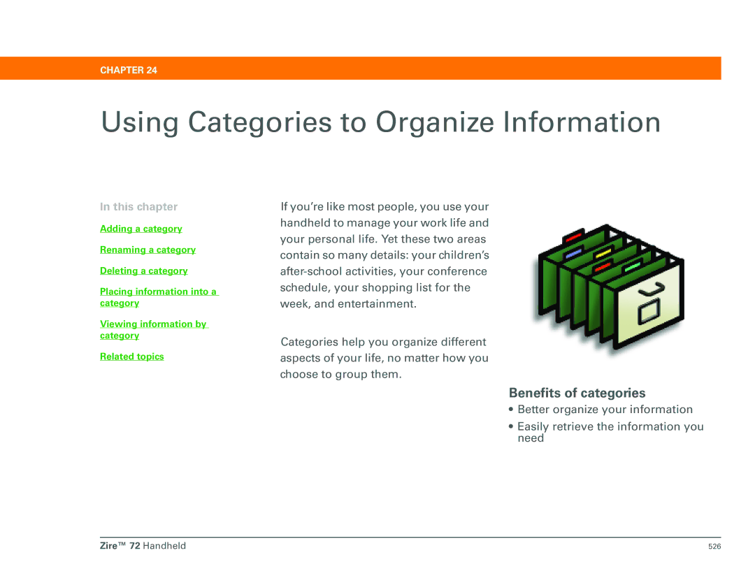 Palm Zire 72 manual Using Categories to Organize Information, Benefits of categories 