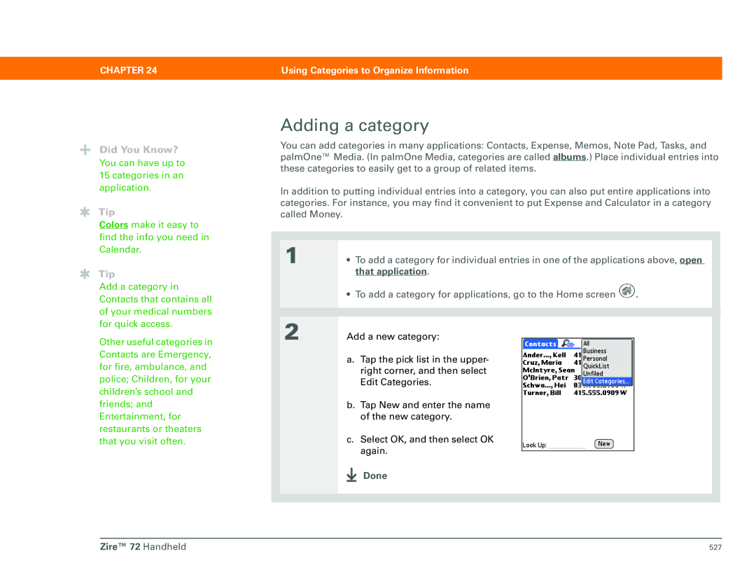 Palm Zire 72 manual Adding a category, That application 