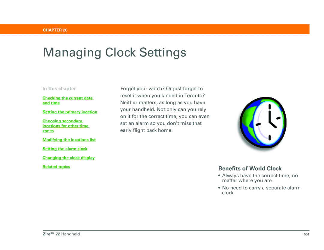 Palm Zire 72 manual Managing Clock Settings, Benefits of World Clock 