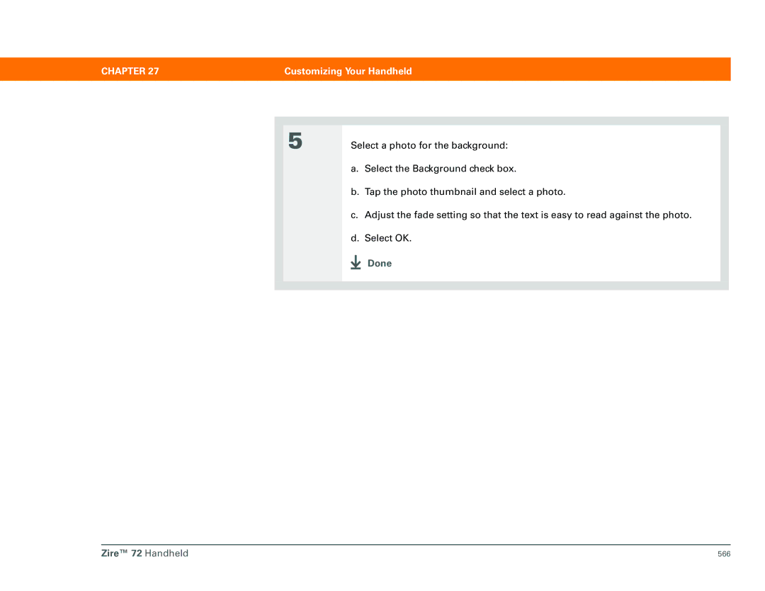 Palm Zire 72 manual Select a photo for the background 