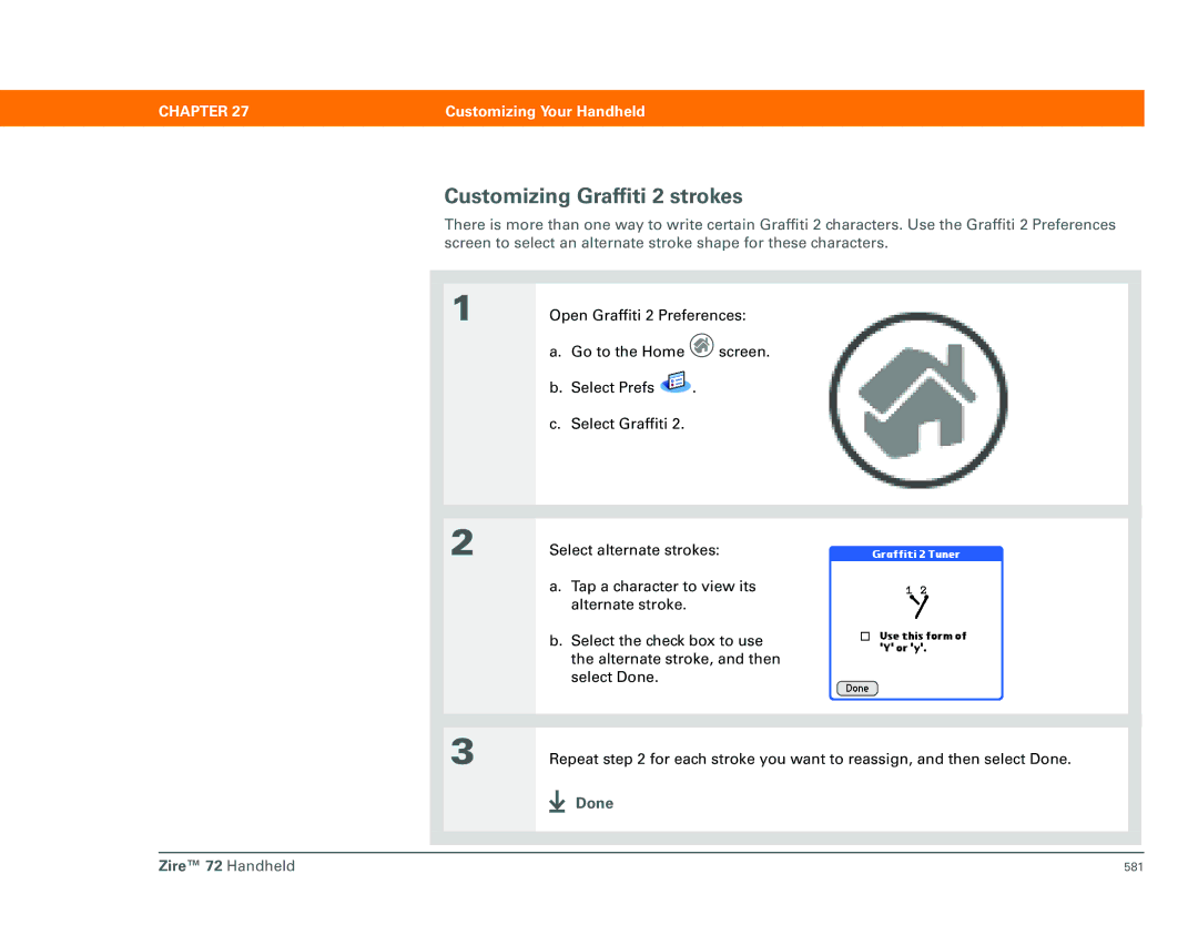 Palm Zire 72 manual Customizing Graffiti 2 strokes 