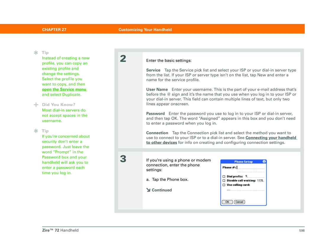 Palm Zire 72 manual Open the Service menu 