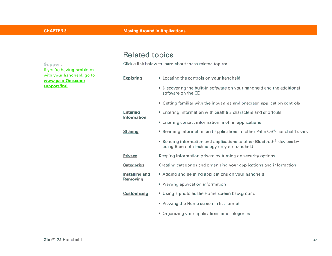 Palm Zire 72 manual Exploring, Privacy, Categories 