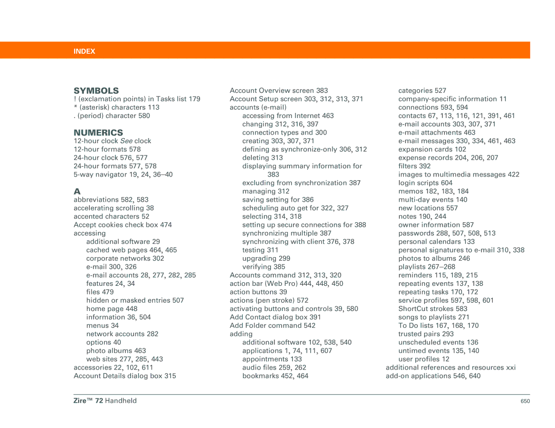 Palm Zire 72 manual Symbols 