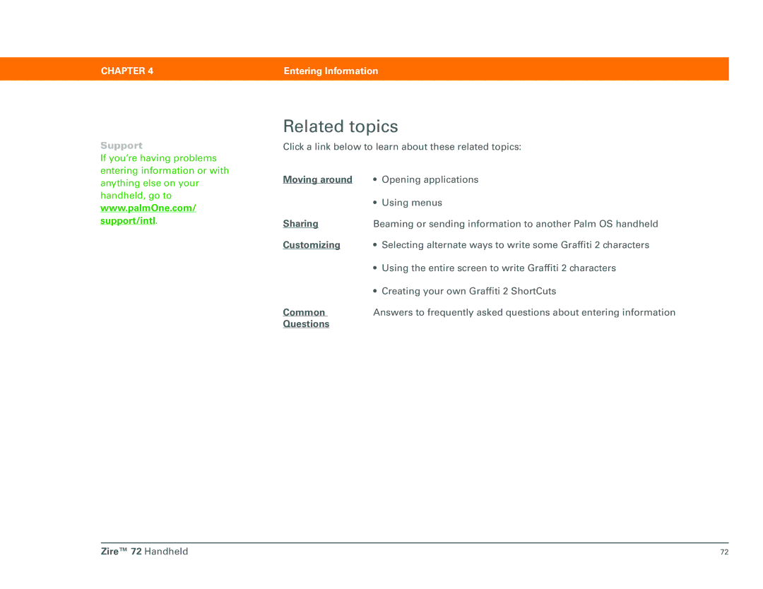 Palm Zire 72 manual Related topics, Moving around 