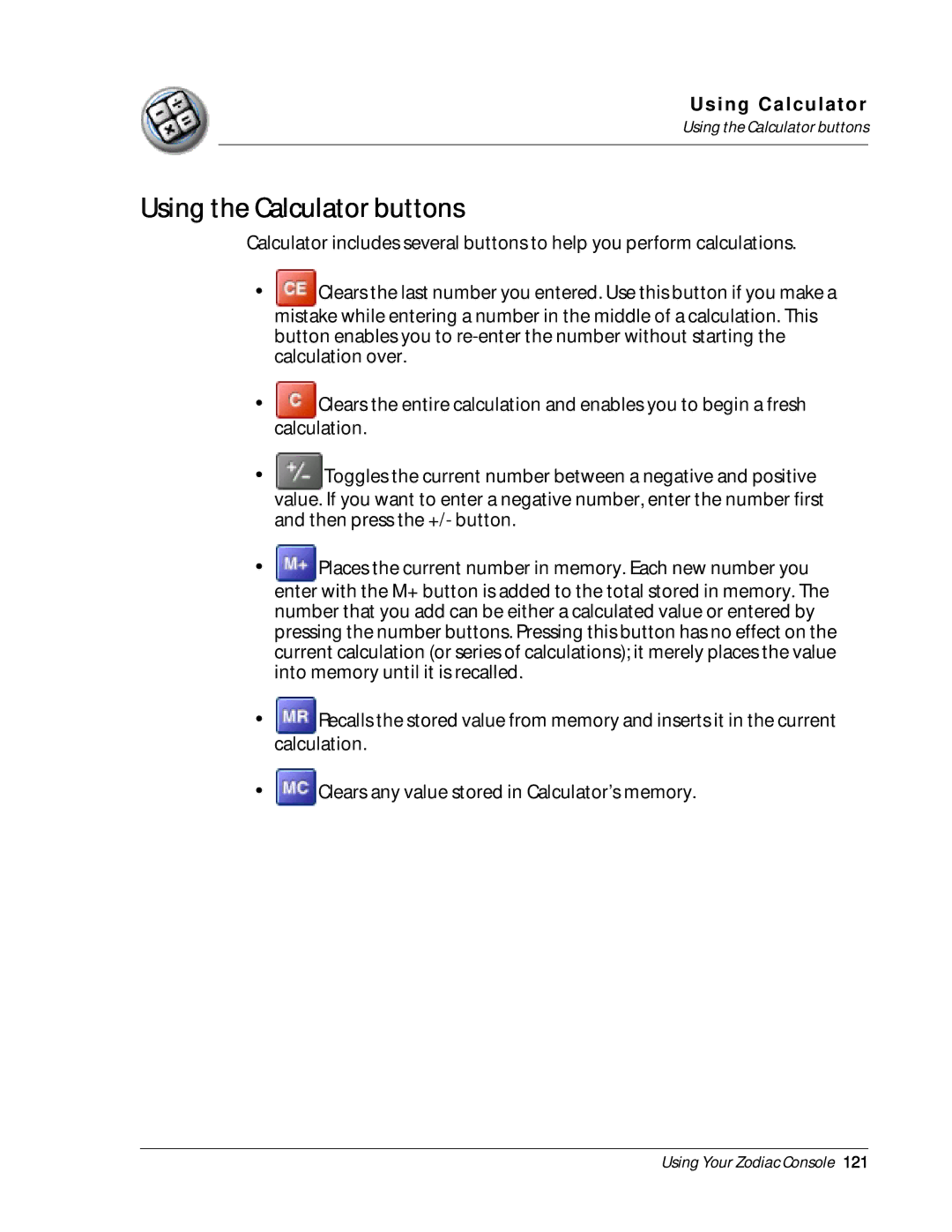 Palm Zodiac manual Using the Calculator buttons 