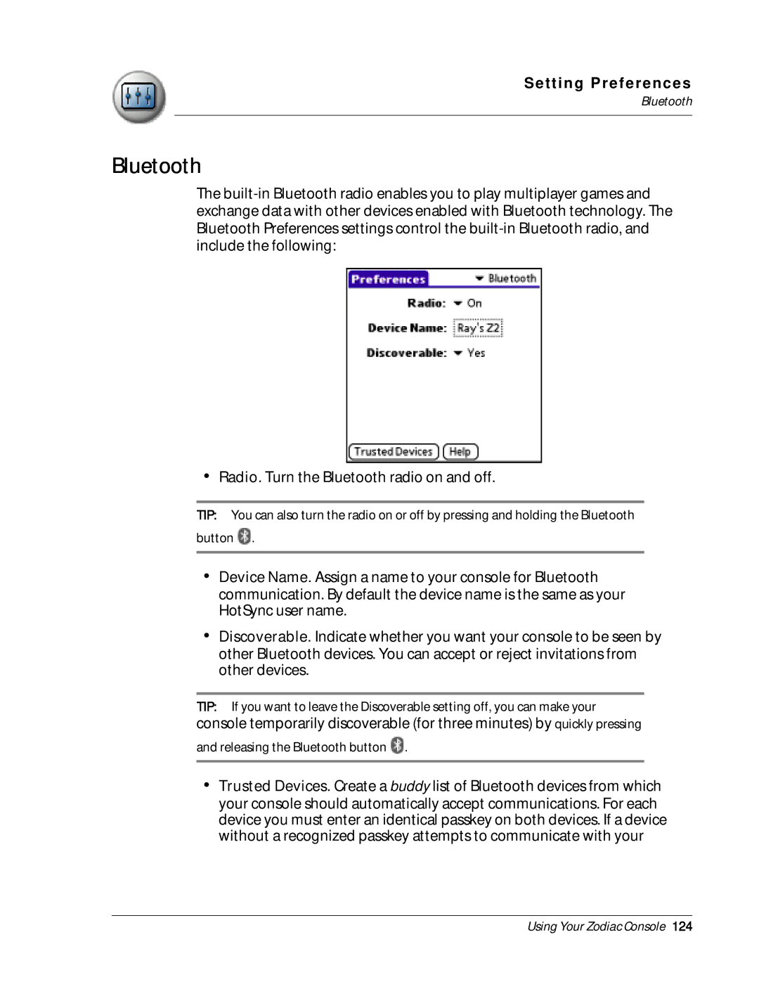 Palm Zodiac manual Bluetooth 