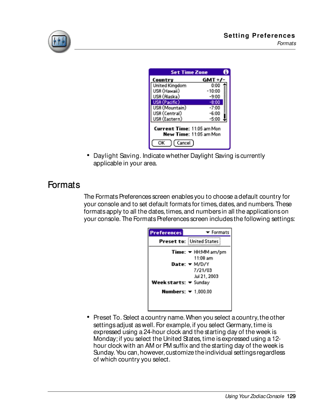 Palm Zodiac manual Formats 