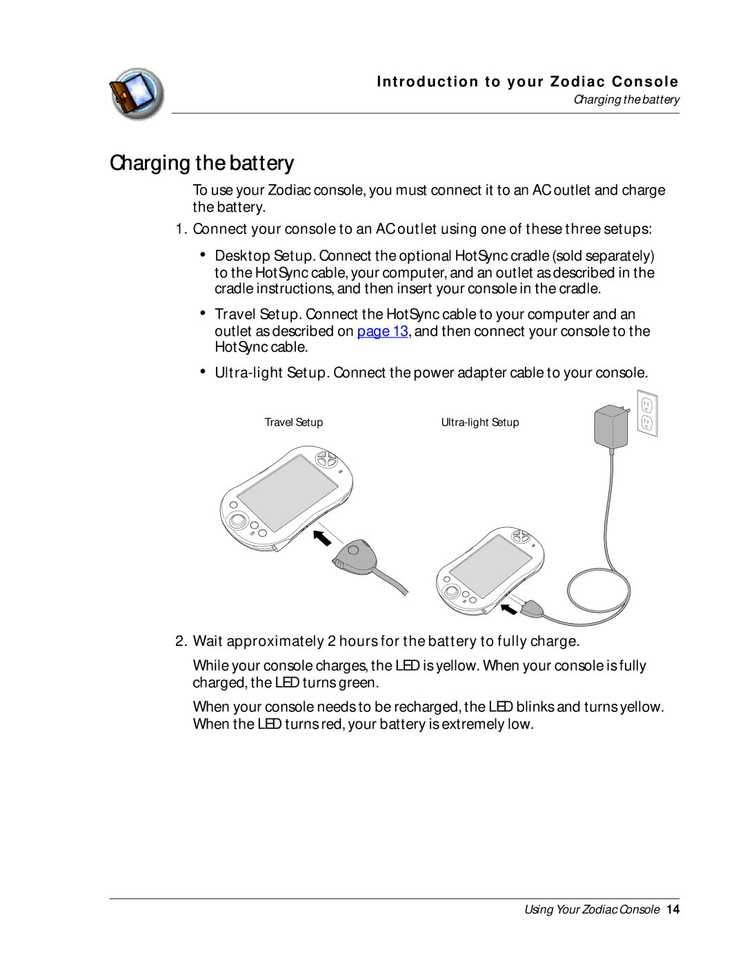 Palm Zodiac manual Charging the battery 