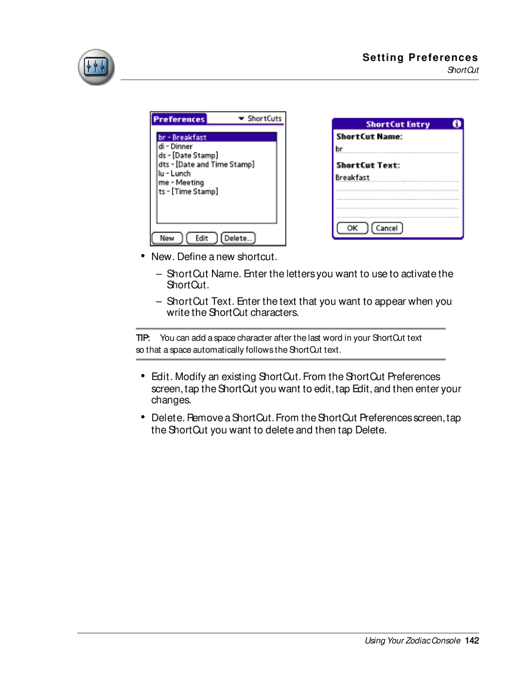 Palm Zodiac manual ShortCut 