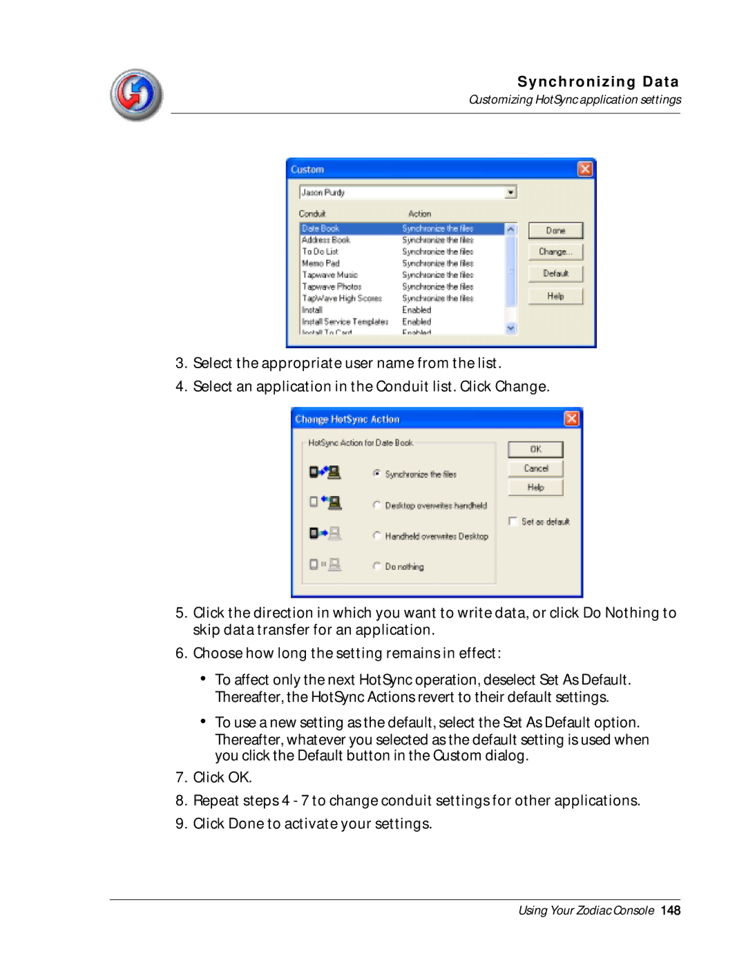 Palm Zodiac manual Synchronizing D ata 