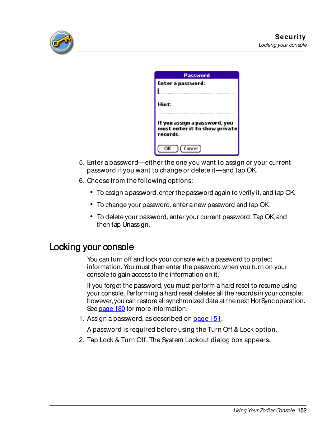 Palm Zodiac manual Locking your console 