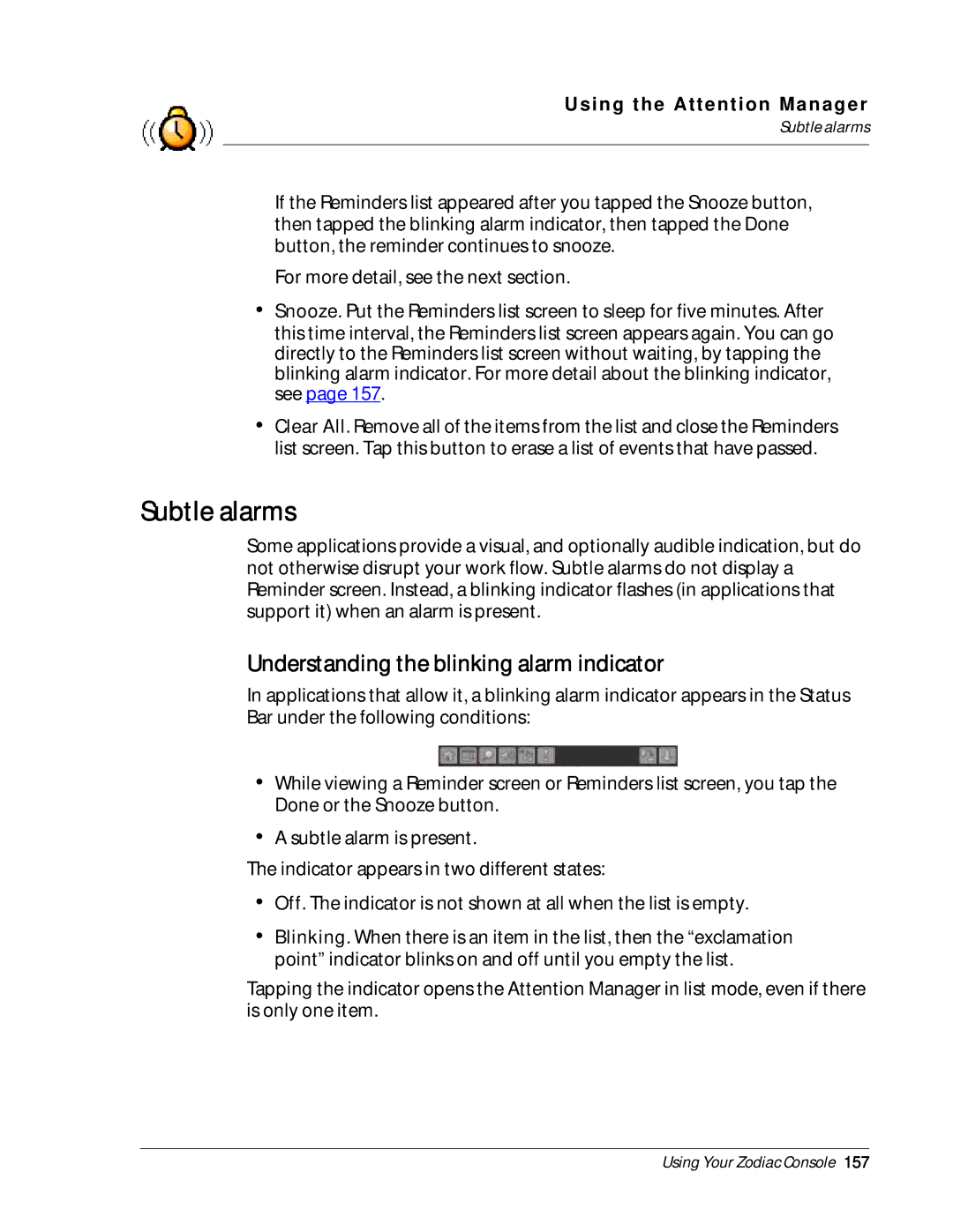 Palm Zodiac manual Subtle alarms, Understanding the blinking alarm indicator 