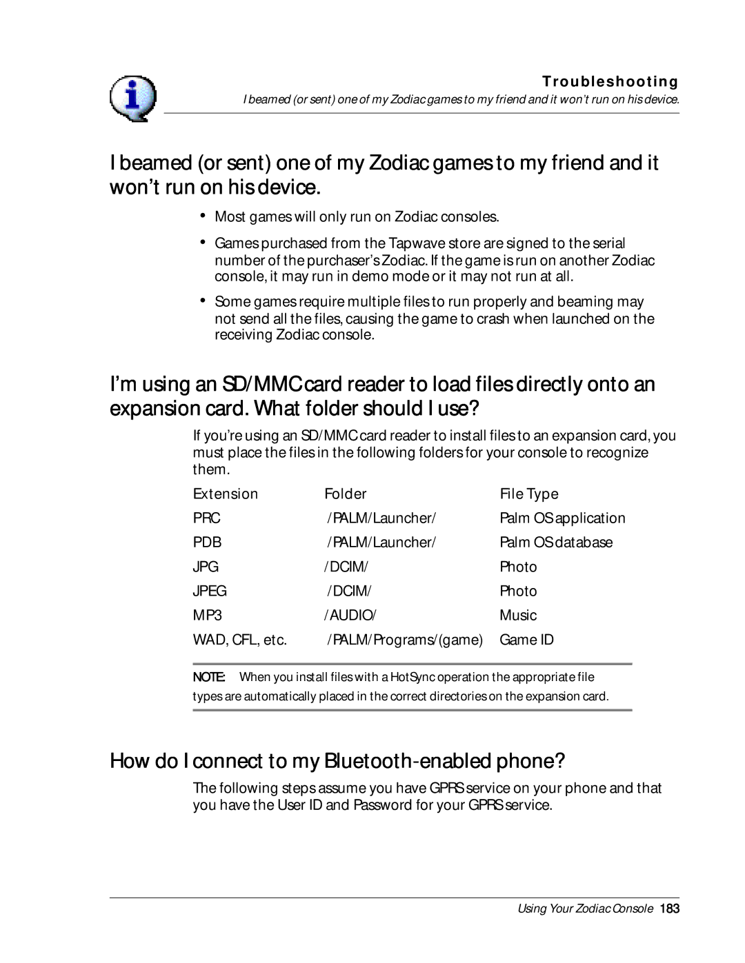 Palm Zodiac manual How do I connect to my Bluetooth-enabled phone? 