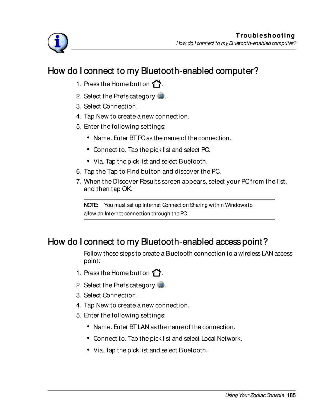 Palm Zodiac manual How do I connect to my Bluetooth-enabled computer? 