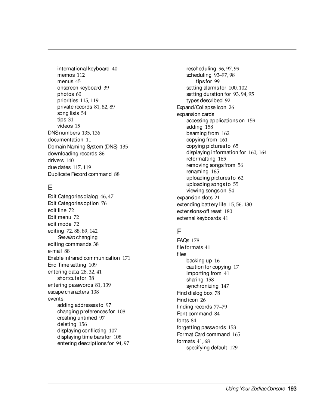 Palm Zodiac manual See also changing editing commands 38 e-mail88 