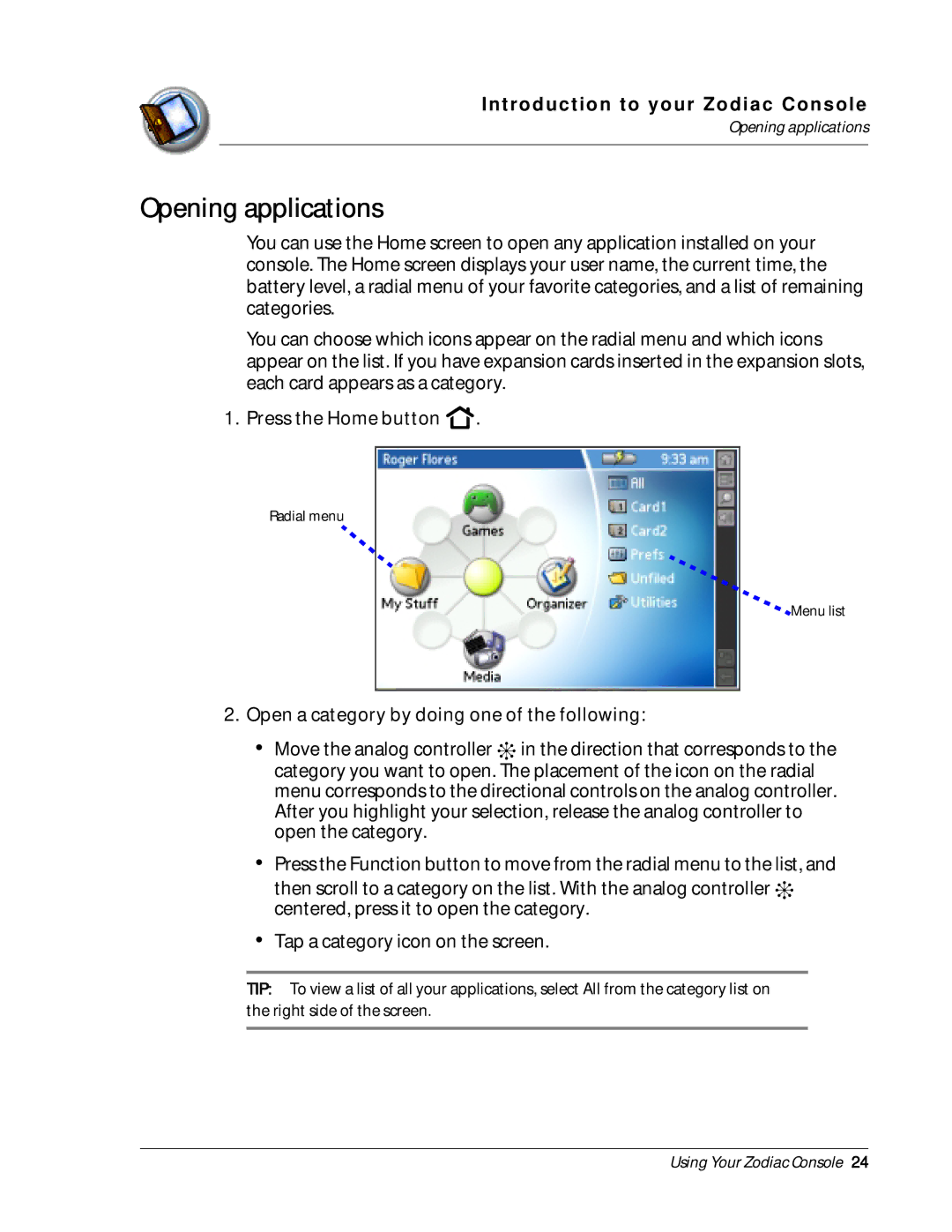 Palm Zodiac manual Opening applications 