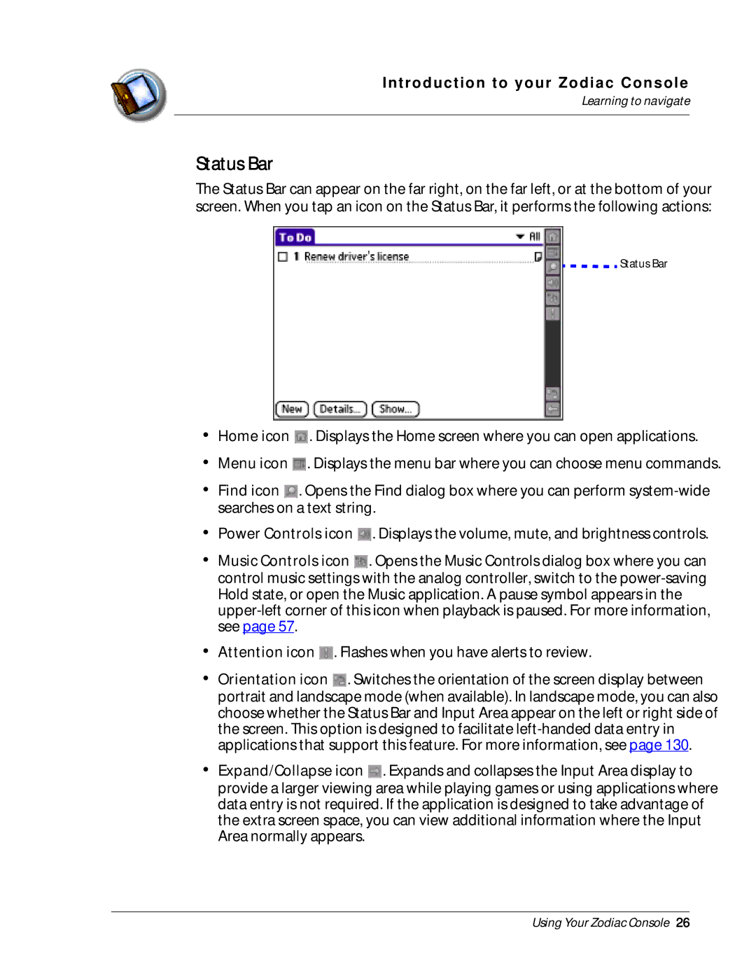 Palm Zodiac manual Status Bar 