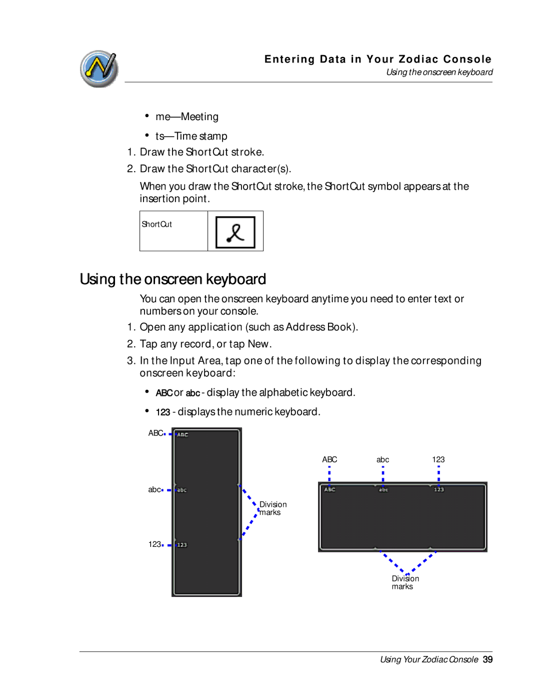 Palm Zodiac manual Using the onscreen keyboard 