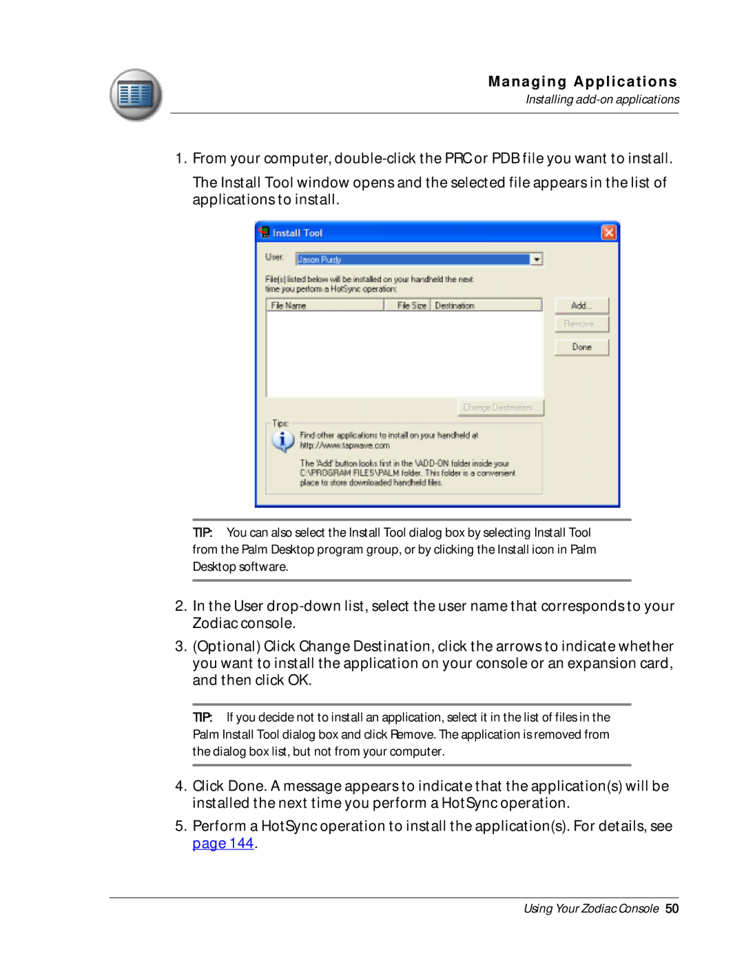 Palm Zodiac manual Managing Applications 