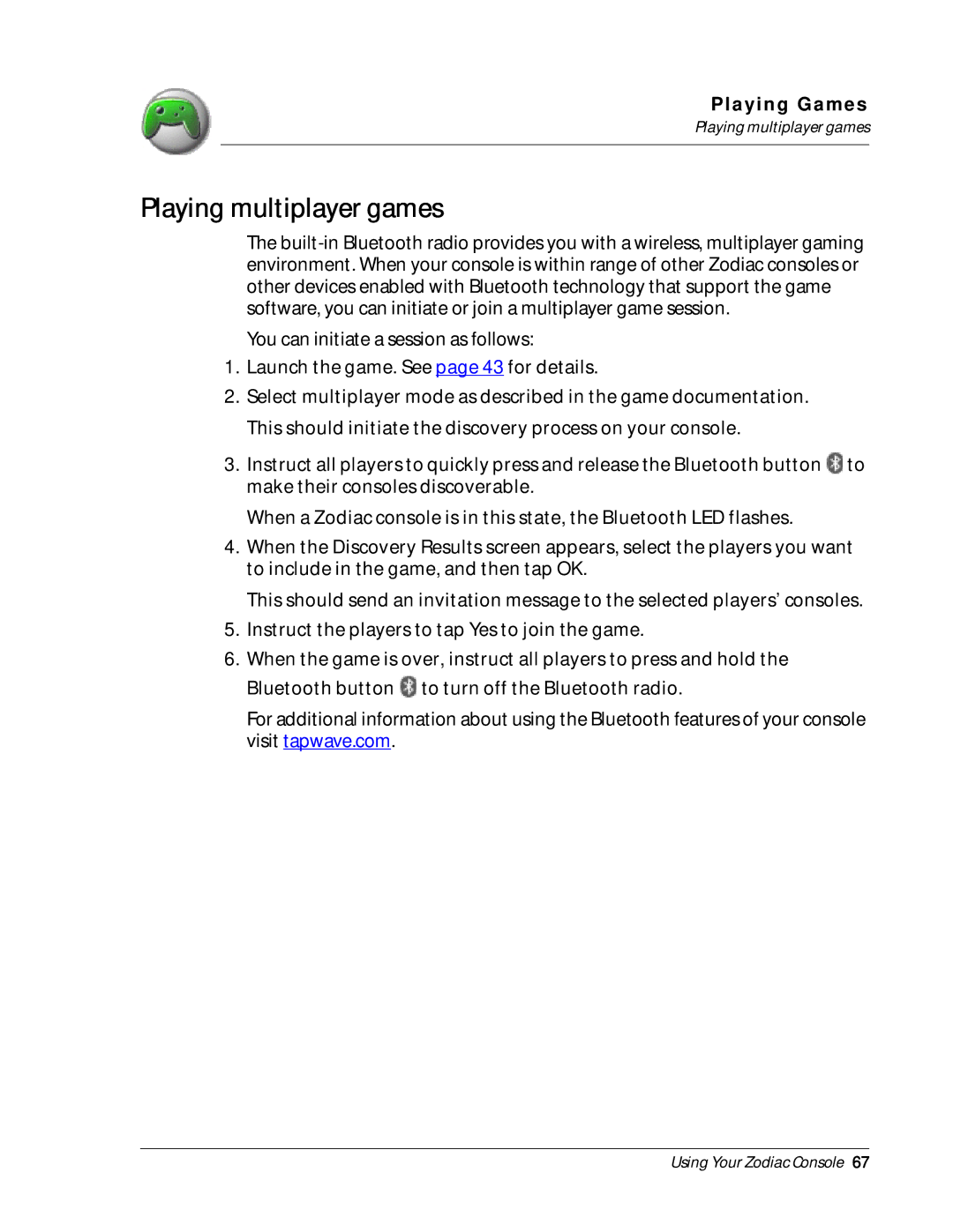 Palm Zodiac manual Playing multiplayer games 