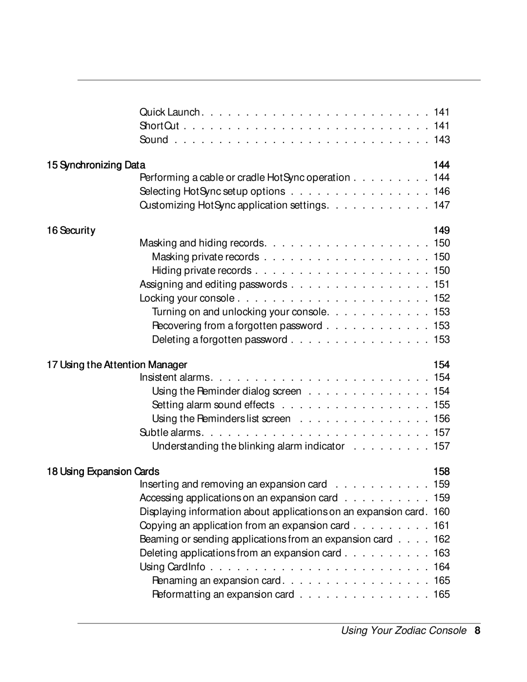 Palm Zodiac manual Synchronizing Data 144 