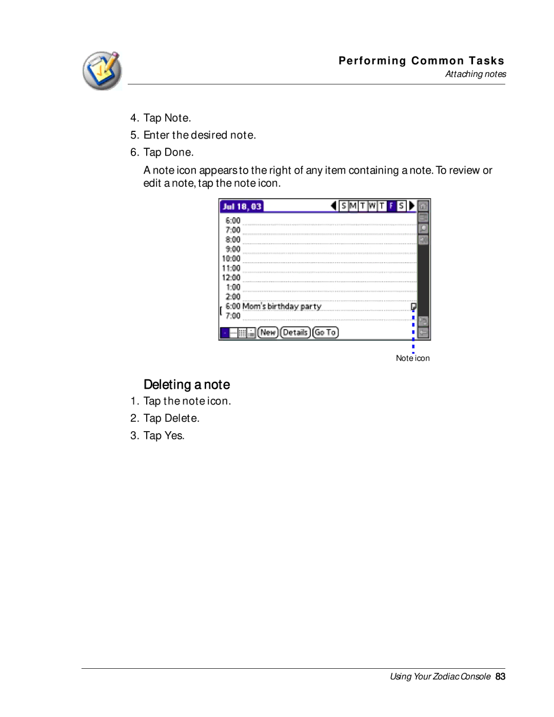 Palm Zodiac manual Deleting a note 