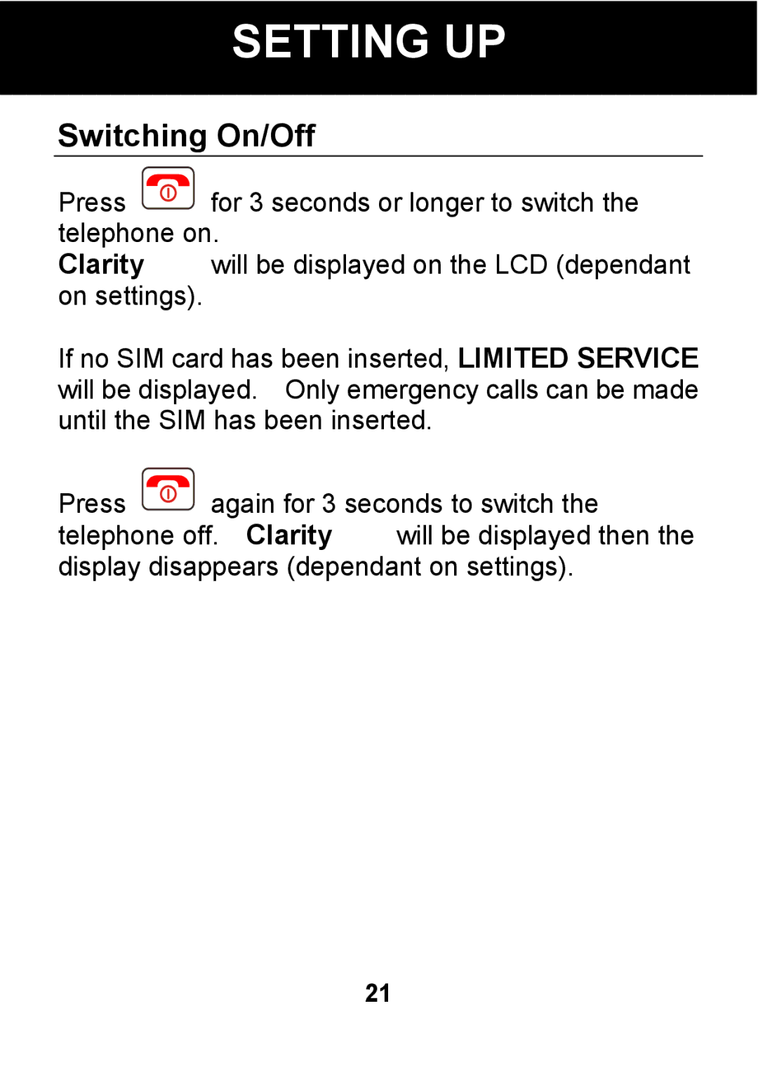 Pal/Pax PAL101 manual Switching On/Off 