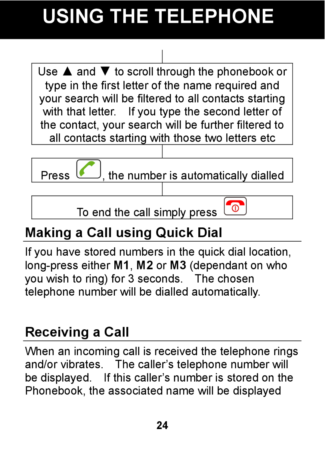 Pal/Pax PAL101 manual Making a Call using Quick Dial, Receiving a Call 