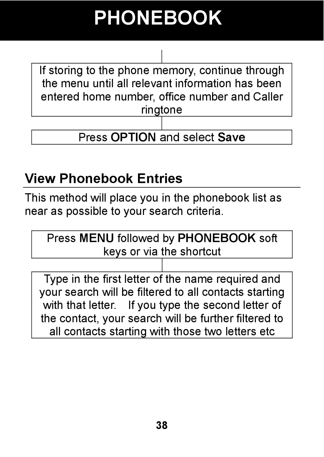 Pal/Pax PAL101 manual View Phonebook Entries, Press Option and select Save 