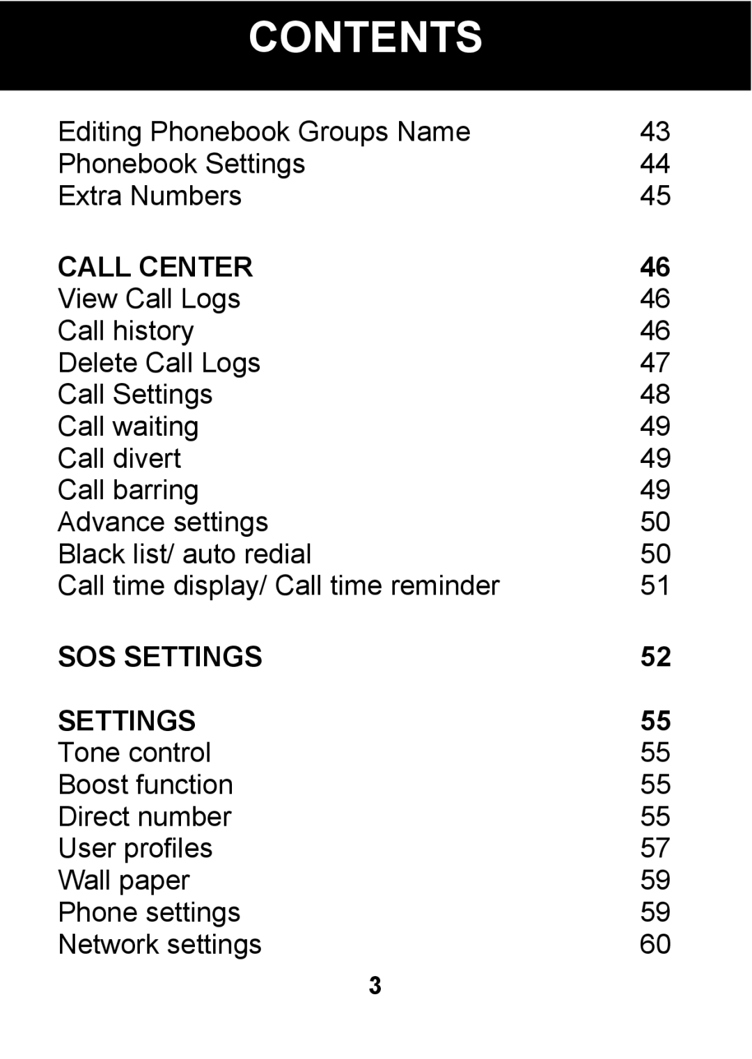 Pal/Pax PAL101 manual Call Center, SOS Settings 