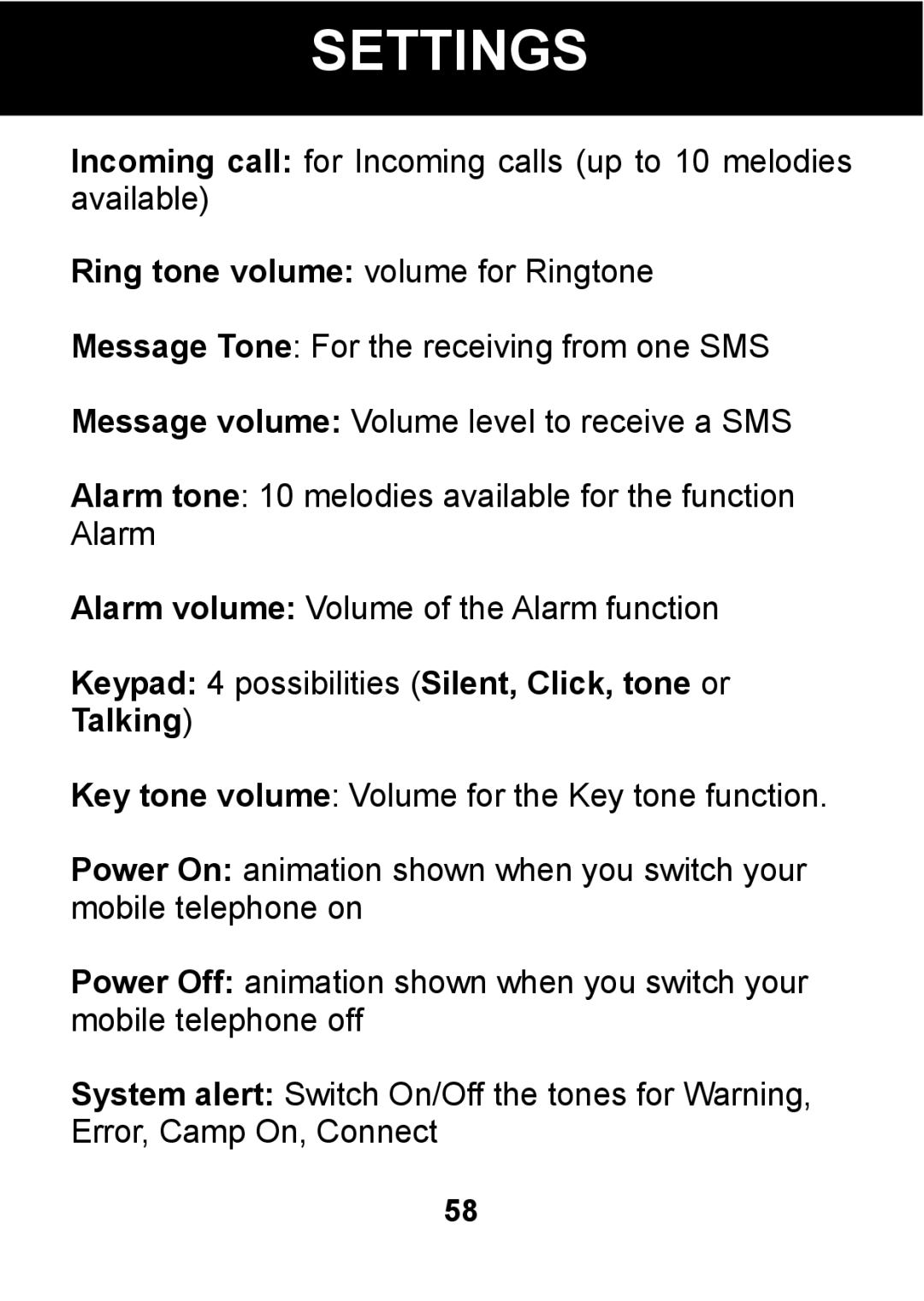 Pal/Pax PAL101 manual Keypad 4 possibilities Silent, Click, tone or Talking 