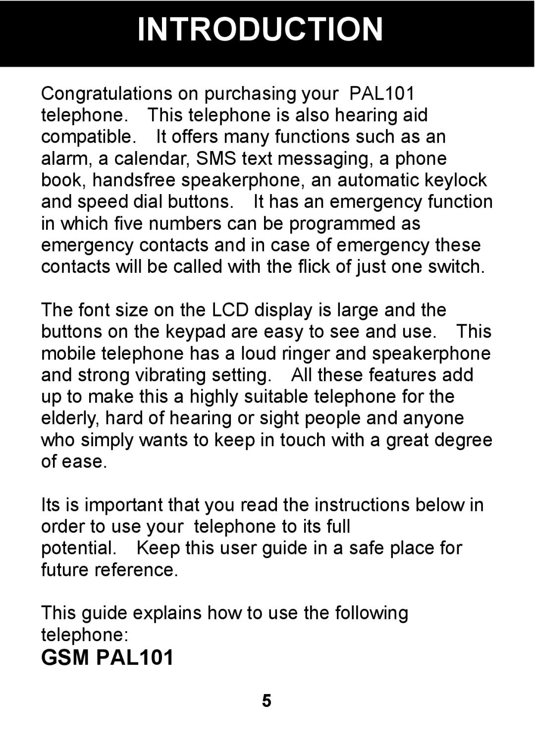 Pal/Pax PAL101 manual Introduction 