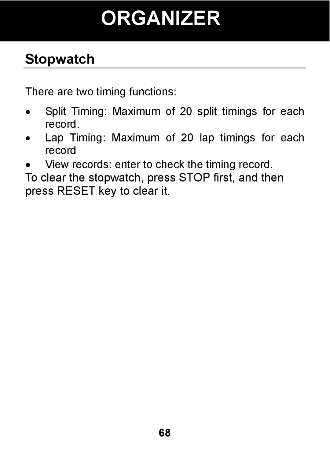 Pal/Pax PAL101 manual Stopwatch 