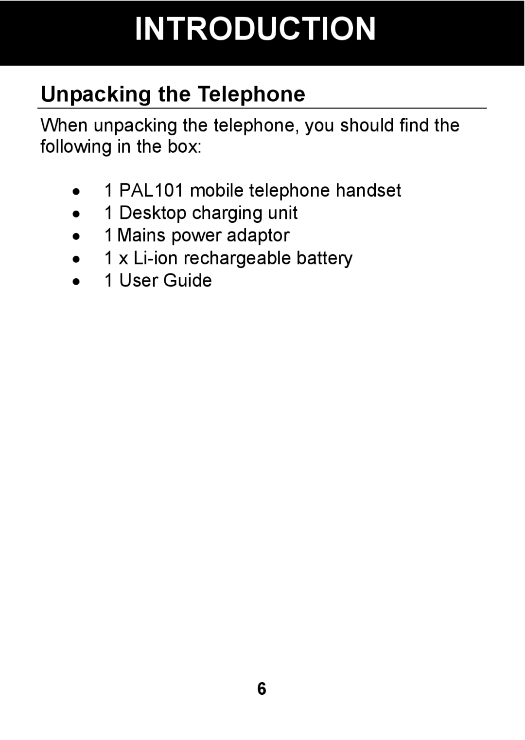 Pal/Pax PAL101 manual Unpacking the Telephone 