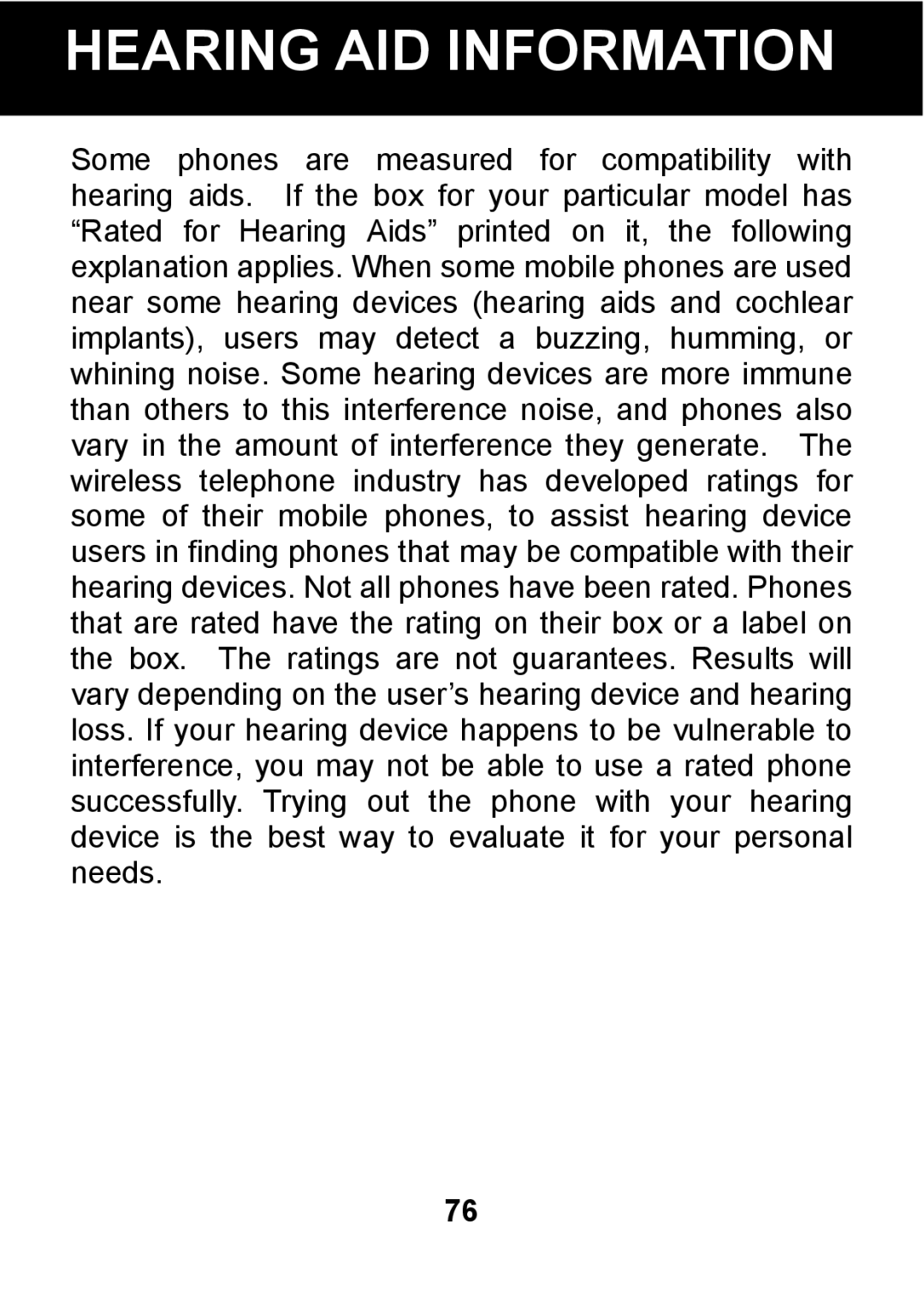 Pal/Pax PAL101 manual Hearing AID Information 