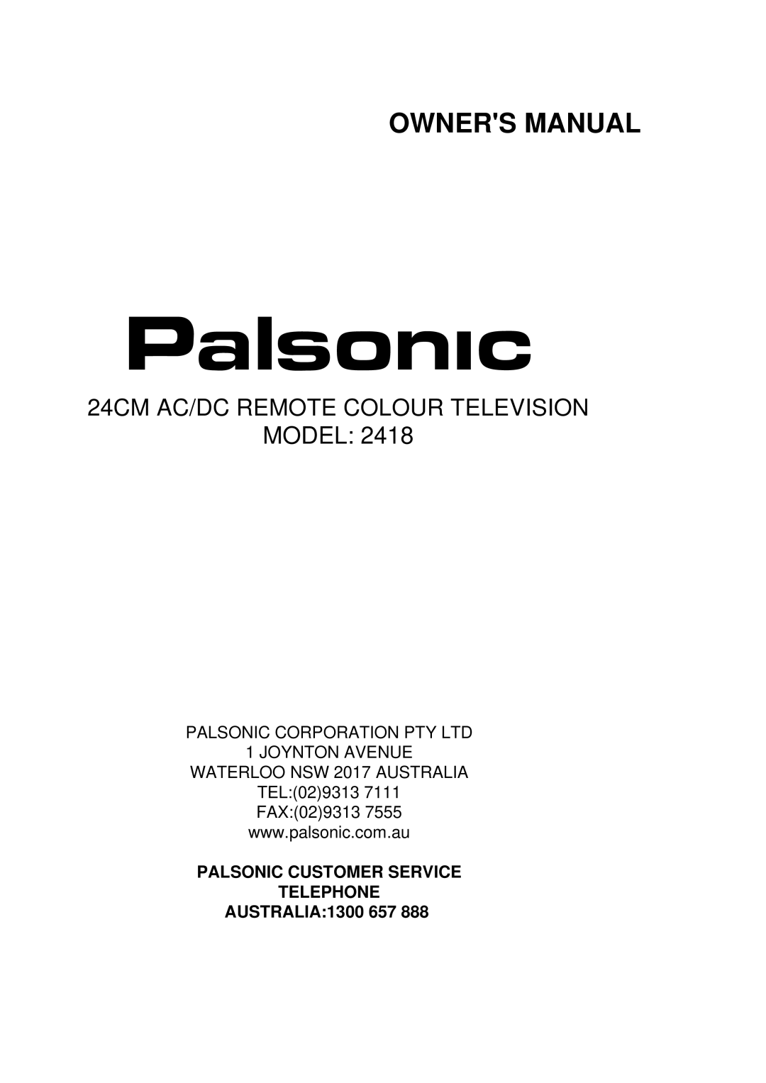 Palsonic 2418 owner manual Model 