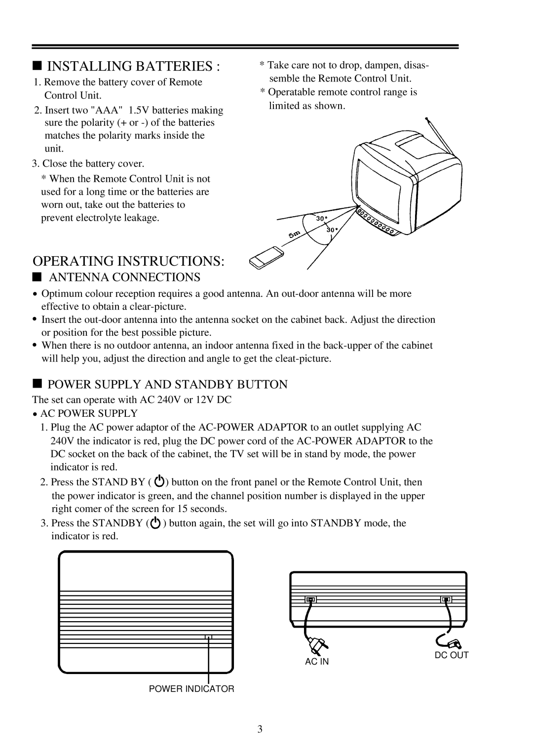 Palsonic 2418 owner manual Antenna Connections, Power Supply and Standby Button, AC Power Supply 