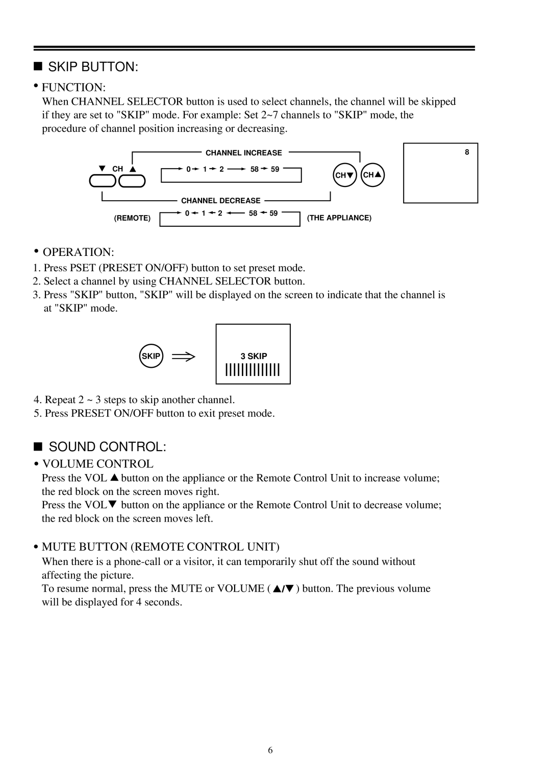 Palsonic 2418 owner manual Skip Button, Sound Control 