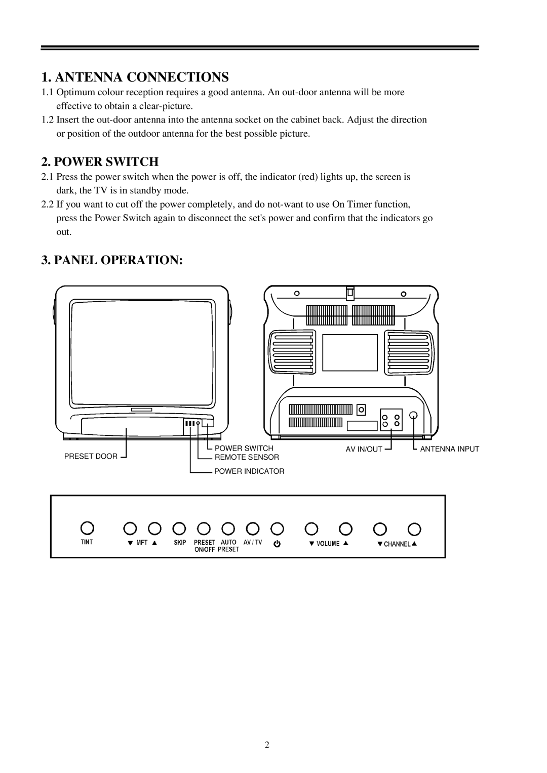 Palsonic 3400 owner manual Power Switch, Panel Operation 