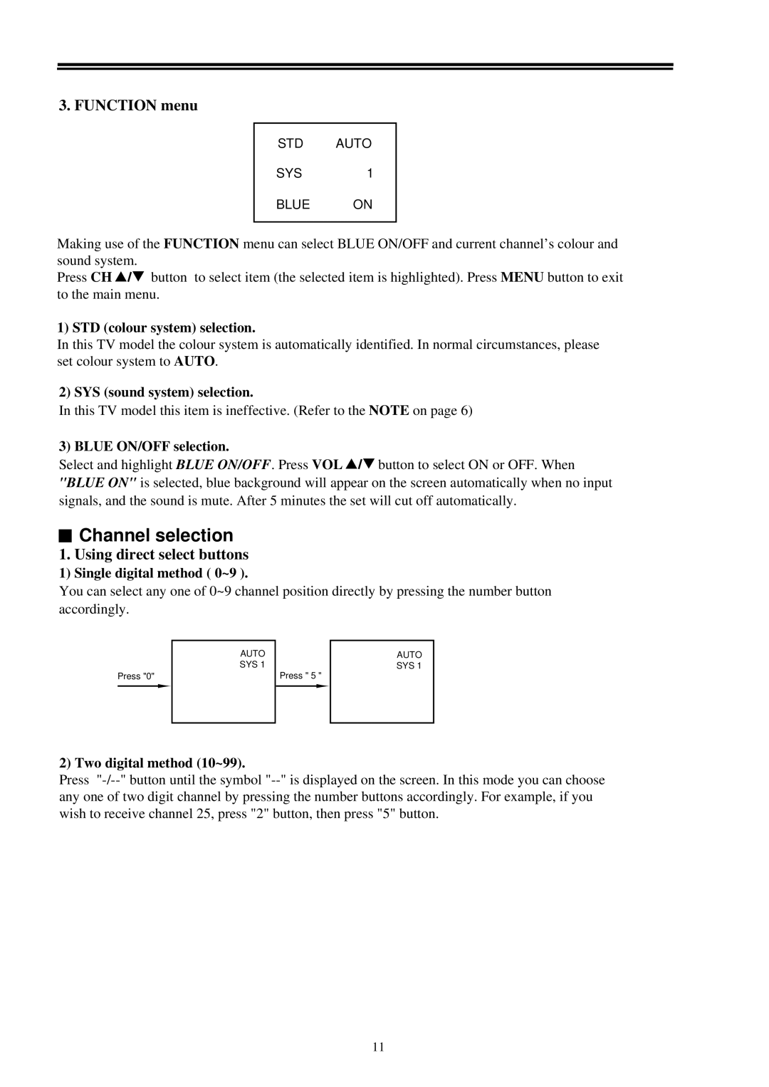 Palsonic 3410 owner manual Channel selection, Function menu, Using direct select buttons 