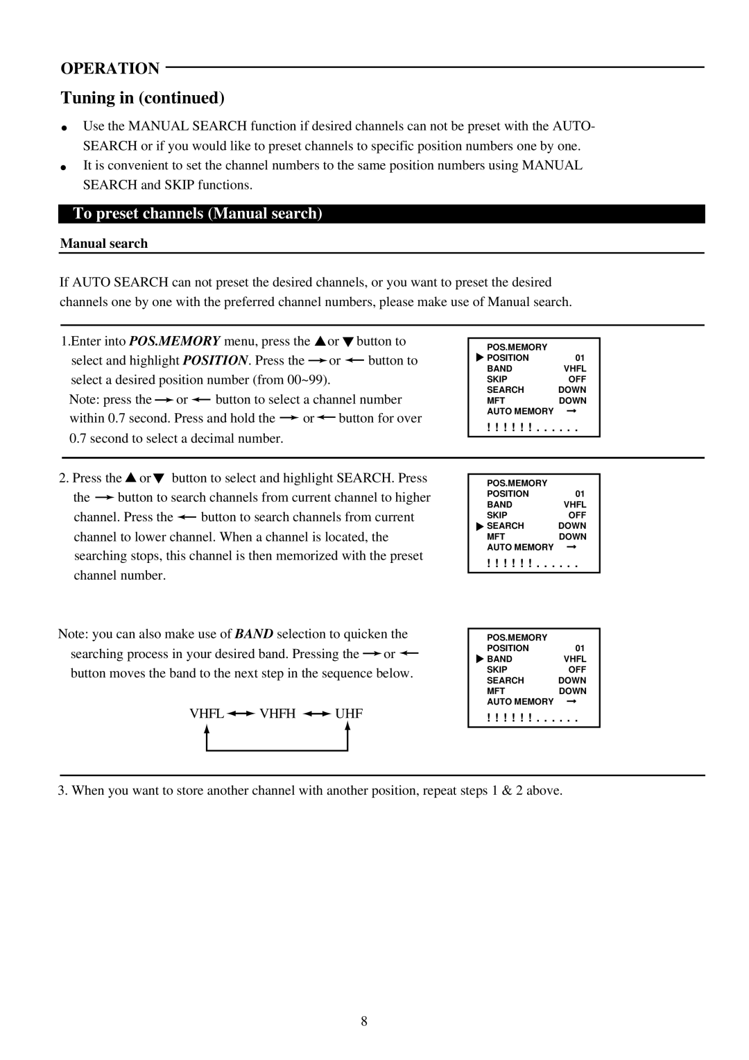 Palsonic 3410P owner manual To preset channels Manual search 