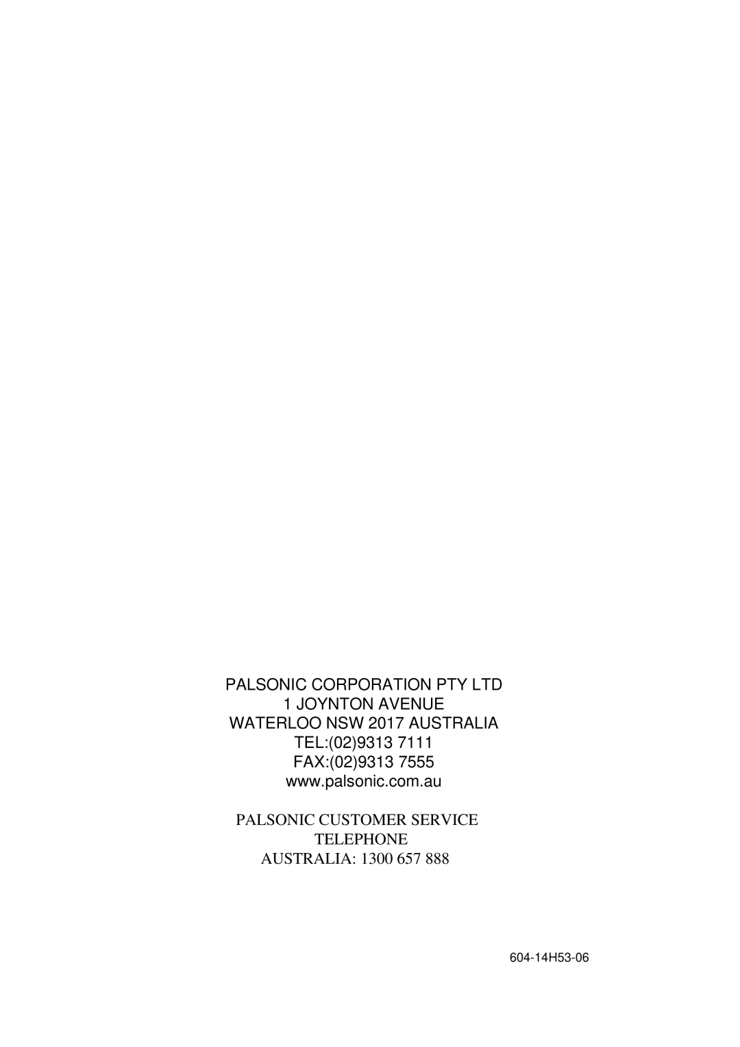 Palsonic 3410P owner manual Australia 1300 657 