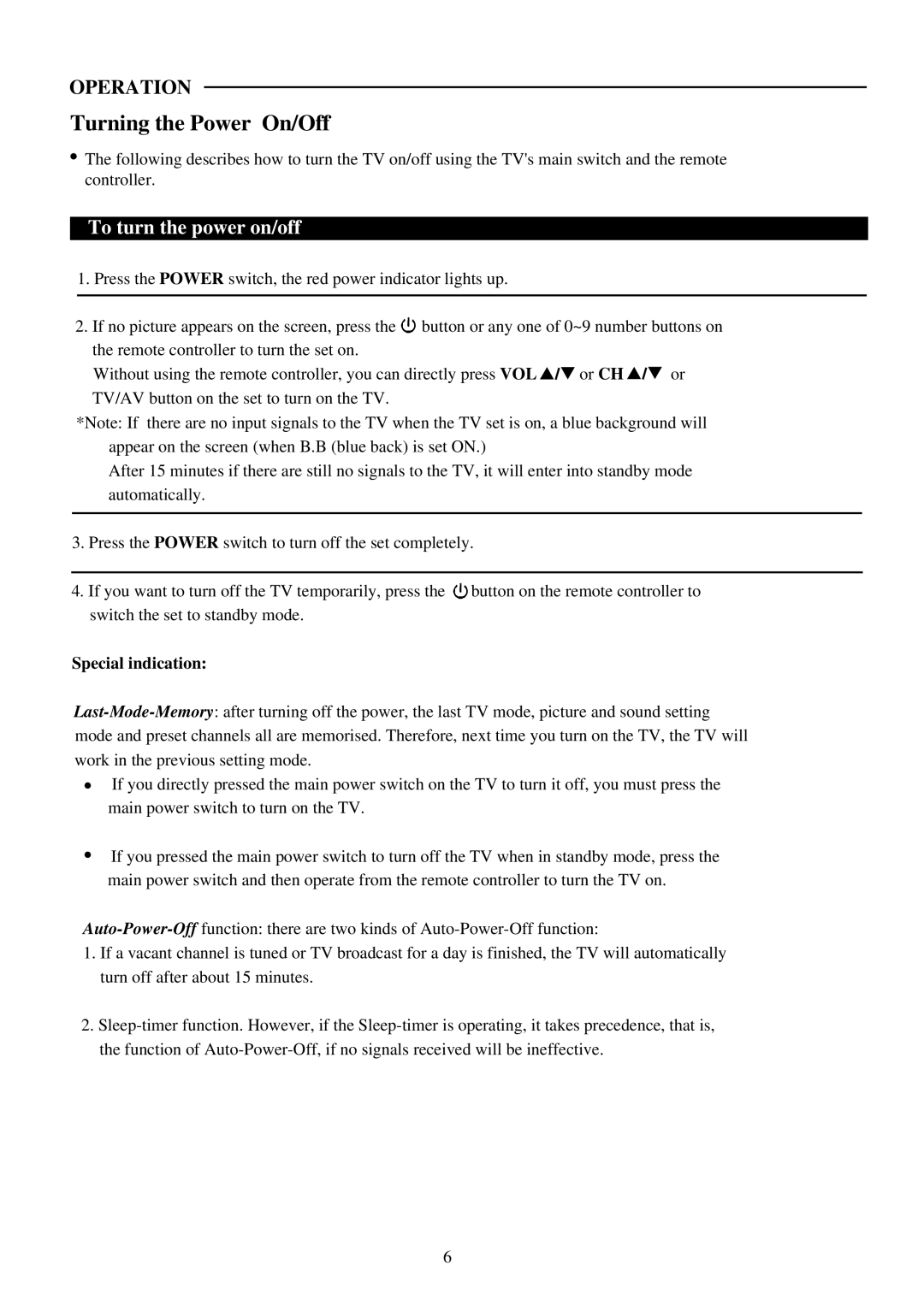 Palsonic 3410P owner manual Turning the Power On/Off, To turn the power on/off, Special indication 