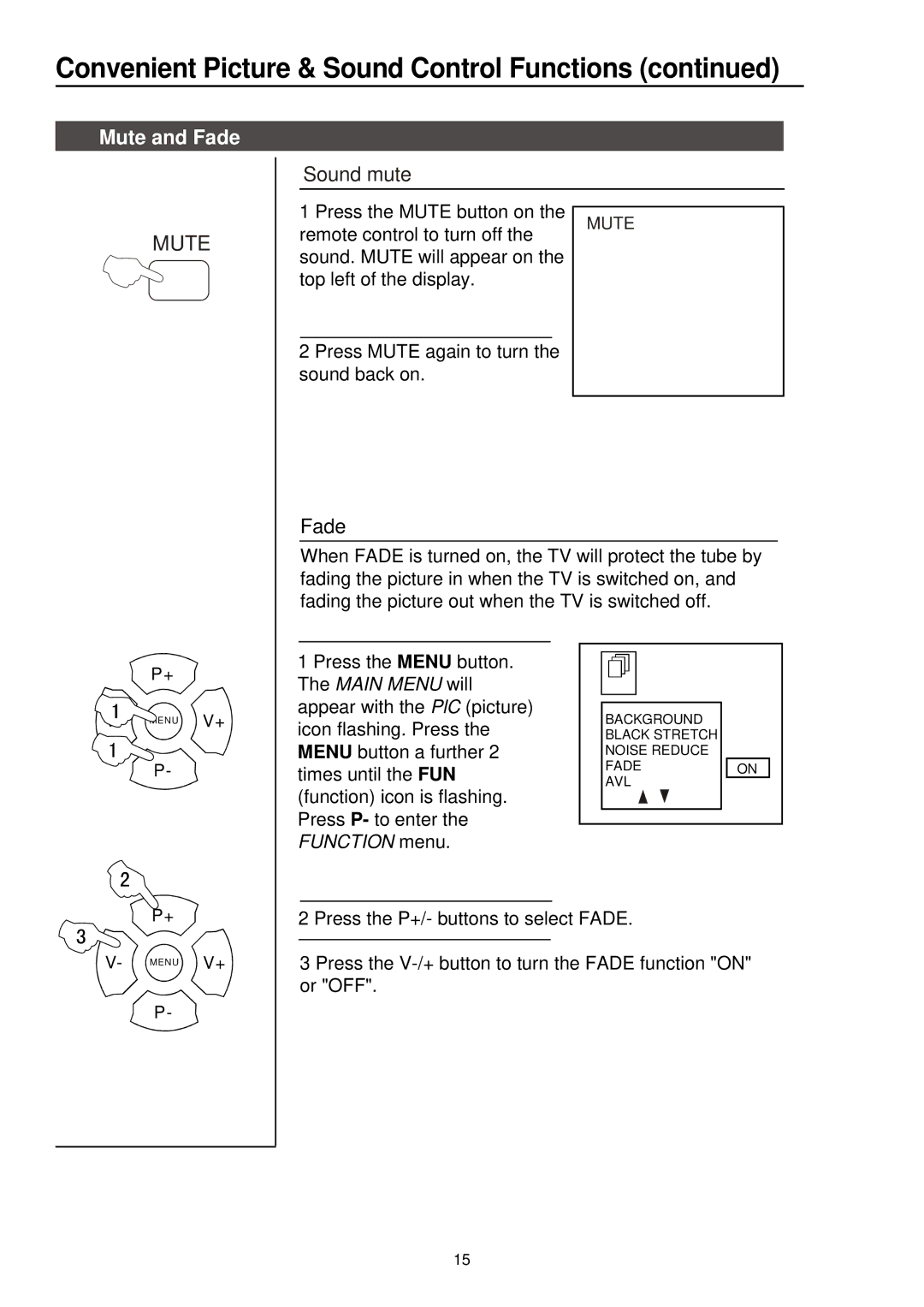 Palsonic 3415DVD user manual Mute and Fade 