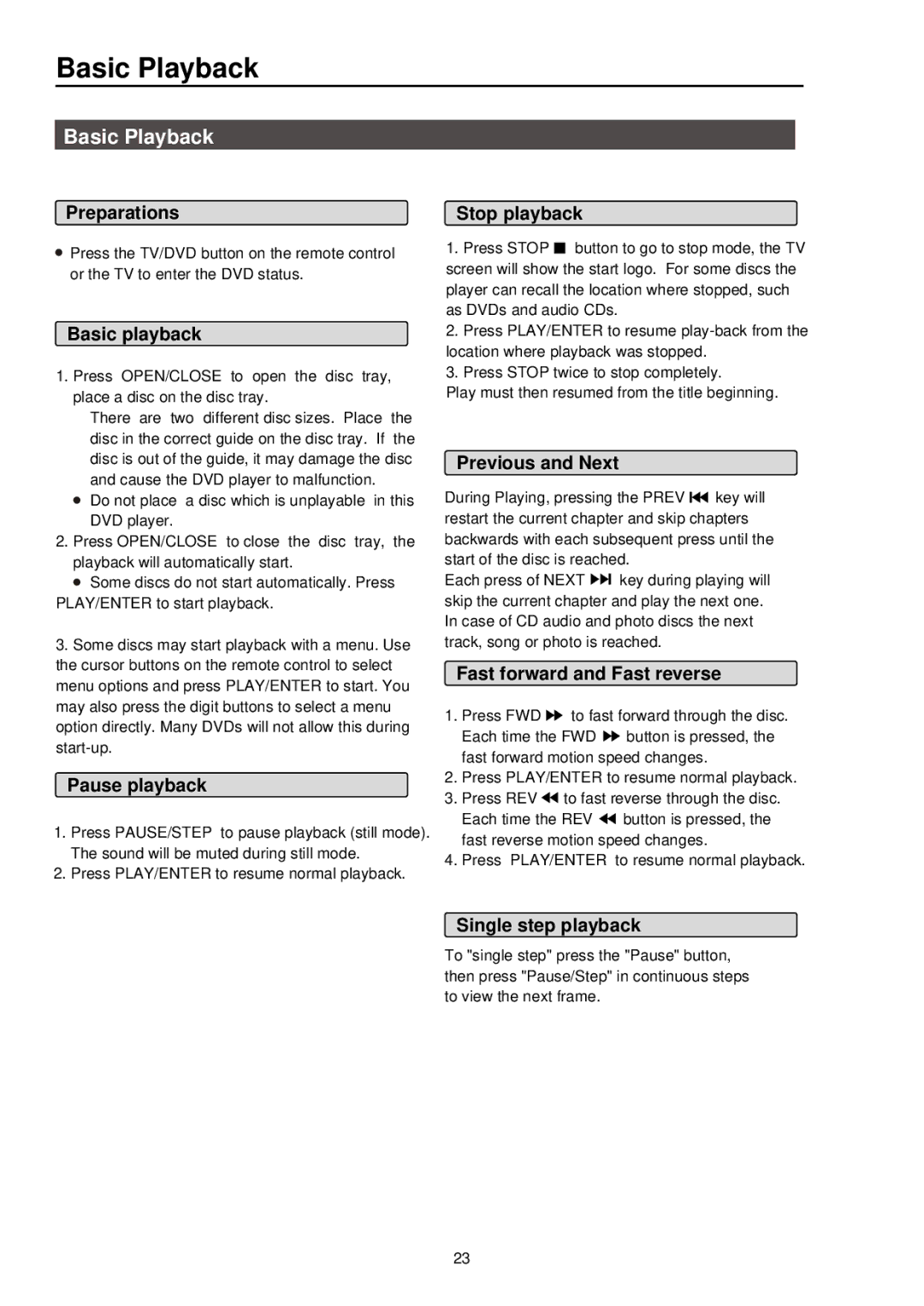 Palsonic 3415DVD user manual Basic Playback 