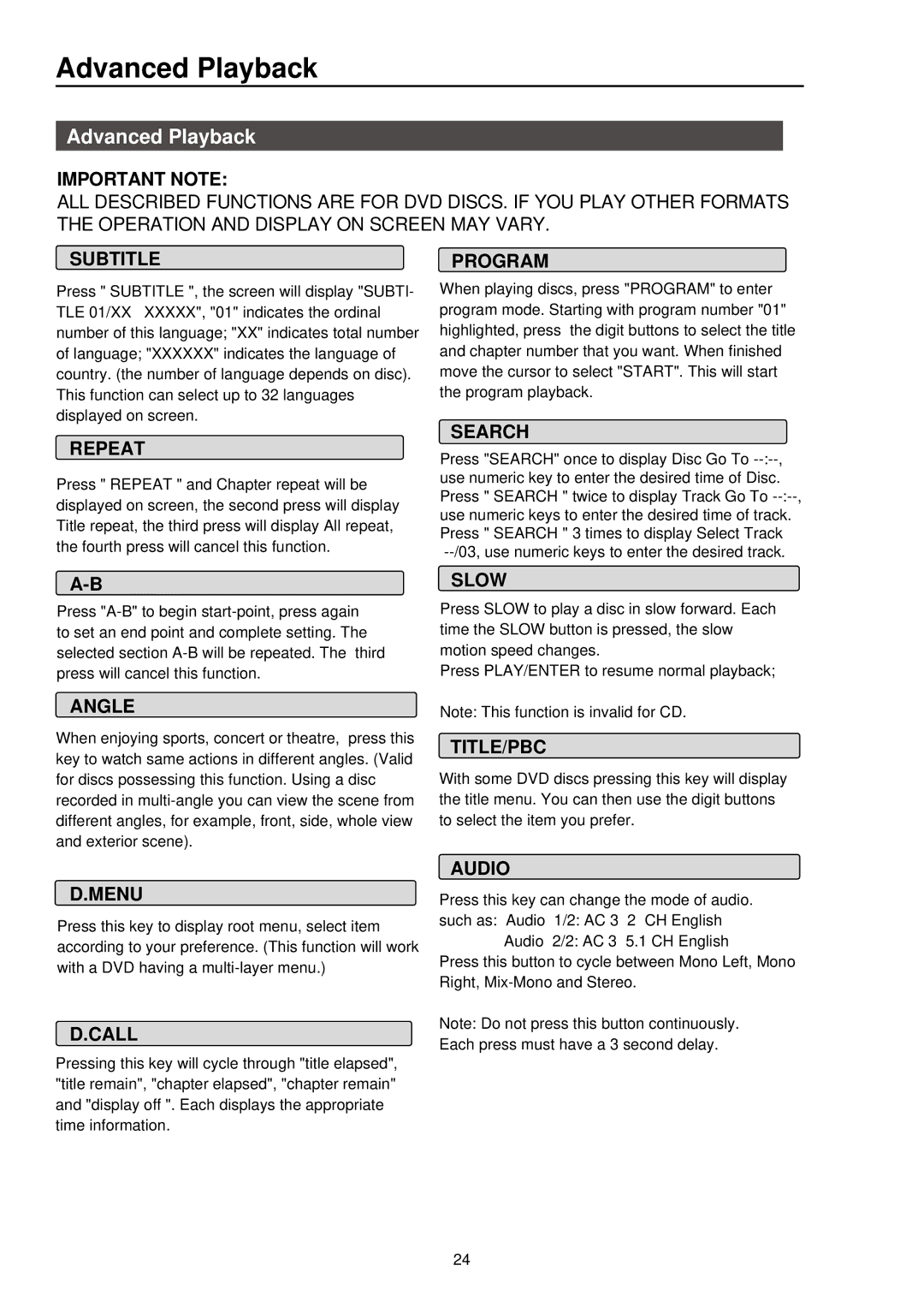 Palsonic 3415DVD user manual Advanced Playback 