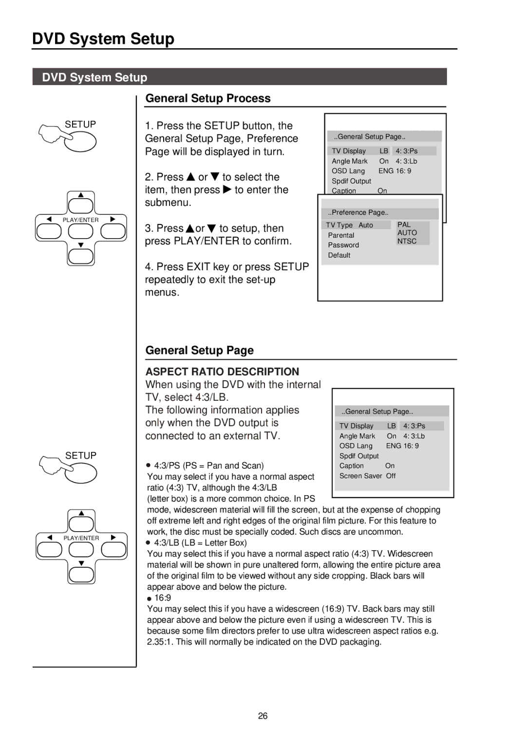 Palsonic 3415DVD user manual DVD System Setup 