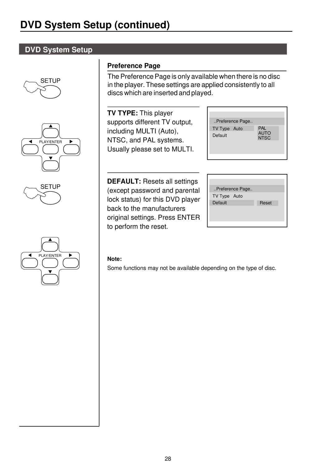 Palsonic 3415DVD user manual Preference 