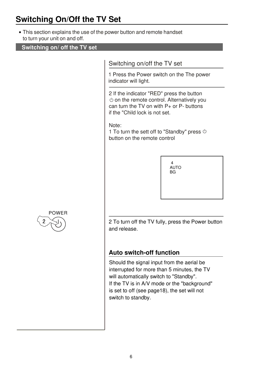 Palsonic 3415DVD user manual Switching On/Off the TV Set, Switching on/ off the TV set 